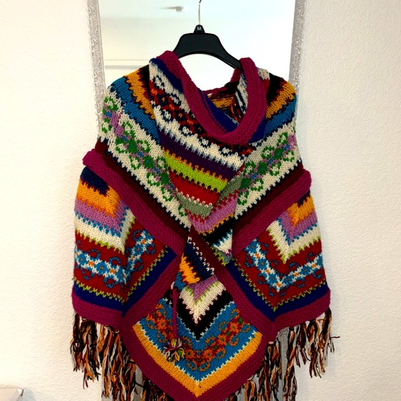Multicolored wool poncho from Nepal - Picture 2 of 2